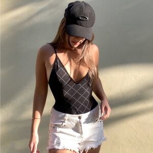 Black Lace Mesh Bodysuit Size Small